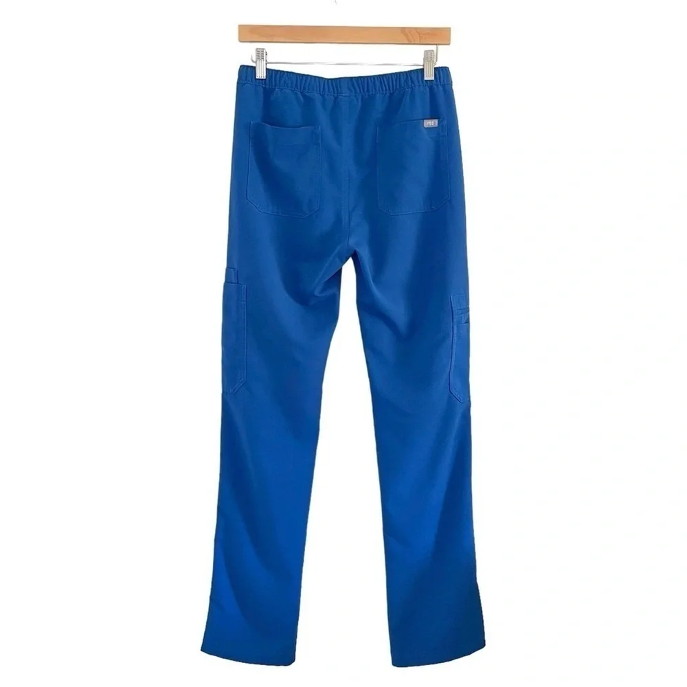 Figs Cairo Cargo Scrub Pants Drawstring Zip Fly Nine Pockets Royal Blue XS